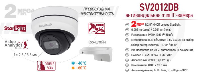2 Мп уличная антивандальная IP-камера SV2012DB со встроенной видеоаналитикой