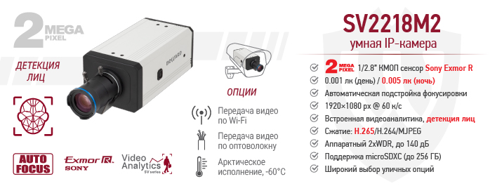 Умная IP-камера SV2218M2 с автофокусом и широким выбором опций Умная IP-камера SV2218M2 с автофокусом и широким выбором опций