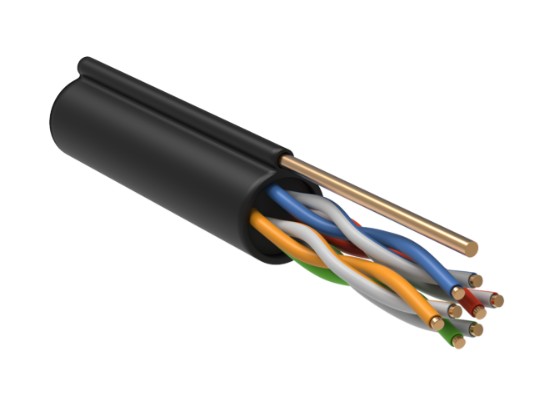 202-013 кабель витая пара LAN U/UTP 4x2x24AWG (0,51 мм) кат.5е (305 м) PE + ТРОС (черный) Пожтехкабель