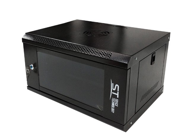 ST-NC6U01 (ЧЕРНЫЙ) С ПОЛКОЙ (версия 2) шкаф телекоммуникационный 19" настенный/напольный 6U Space Technology