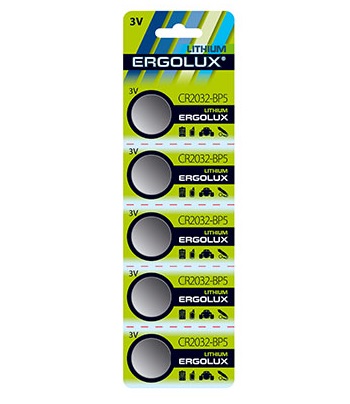 Батарея Ergolux Lithium CR2032-BP5 200mAh (5шт/уп)