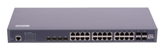 GL-SW-G201-28TC Управляемый коммутатор GIGALINK, L2++ Stack, 24*10/100/1000Мб/с BASE-T, 4*10Гбит/с SFP+, 1 RJ45 консольный порт, 1U 19", 220В