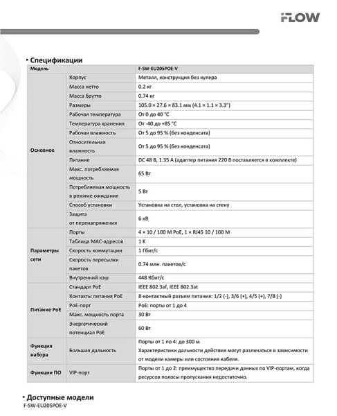 F-SW-EU205POE-V коммутатор L2 неуправляемый 4 порта iFlow