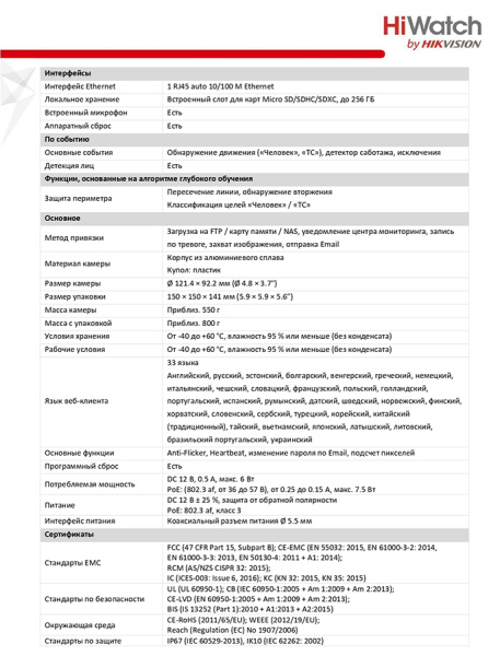 IPC-D082-G2/U уличная купольная всепогодная IP-камера видеонаблюдения с встроенным микрофоном HiWatch