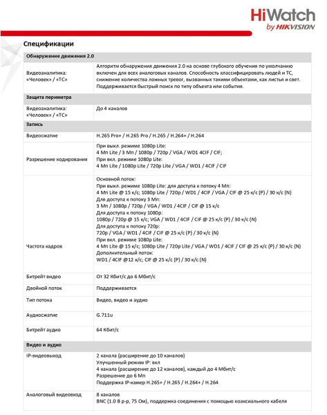 DS-H208QA(С) 8-ми канальный гибридный HD-TVI регистратор HiWatch