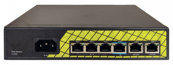 TSn-4FP6F2 6 портовый неуправляемый PoE коммутатор Tantos