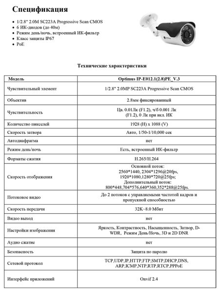 IP-E012.1(2.8)PE_V.3 уличная всепогодная IP-камера видеонаблюдения Optimus