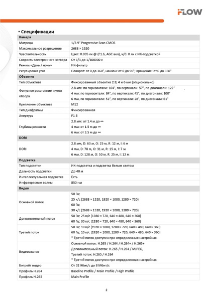 F-IC-2142C2M(6mm) (Аналог DS-2CD2043G2-LI2U) 4Мп уличная цилиндрическая IP-камера с гибридной Smart подсветкой до 40м  и технологией SharpSense iFlow