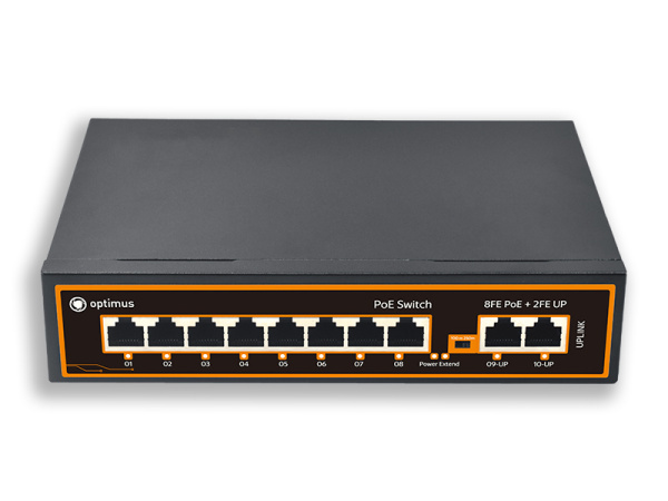 U1E-8F/2F (12-24V) неуправляемый PoE-коммутатор Optimus 