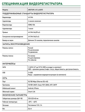 Arctur 4-5 v.4527 комплект AHD видеонаблюдения c на 4 камеры 5 Mp Novihome