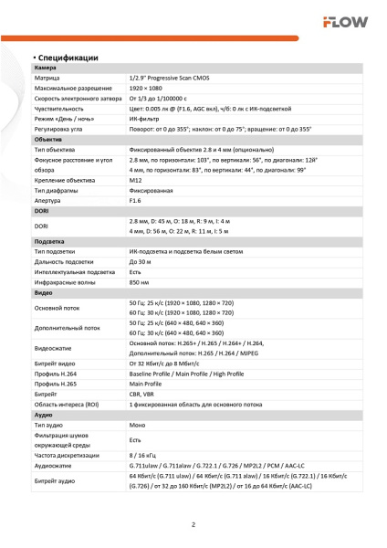 F-IC-1422CM(2.8mm) (Аналог DS-I252M(B)(2.8 mm)) 2Мп уличная купольная IP-камера с гибридной Smart-подсветкой и встроенным микрофоном iFlow
