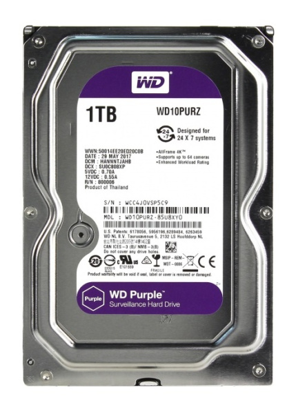 Жесткий диск WD Original SATA-III 1Tb WD10PURZ серия для видеонаблюдения 64Mb 3.5"