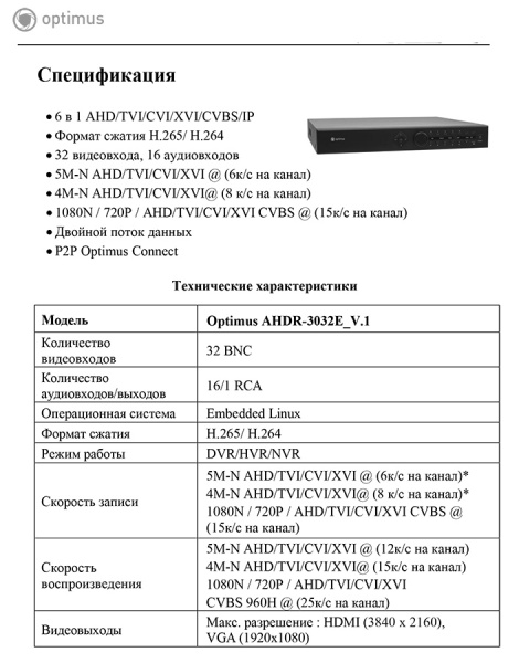 AHDR-3032E_V.1 видеорегистратор мультиформатный 32-канальный Optimus