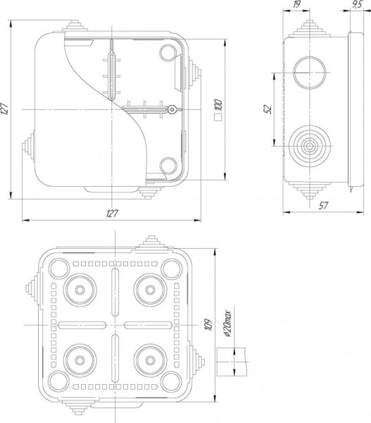 GE41256-05 Коробка распределительная наружного монтажа с откидной крышкой 100х100х50мм