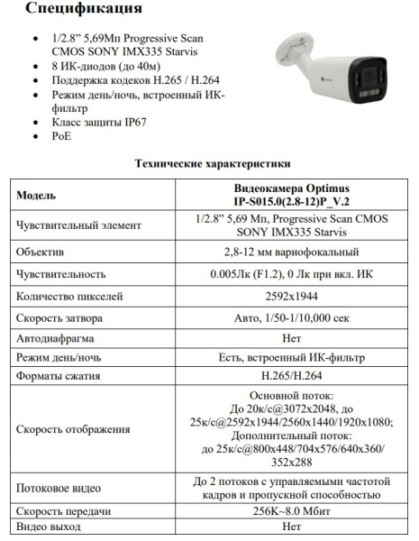 IP-S015.0(2.8-12)P_V.2 уличная всепогодная IP камера видеонаблюдения Optimus