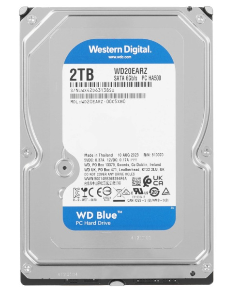 Жесткий диск WD Blue WD20EARZ, 2ТБ, HDD, SATA III, 3.5" 