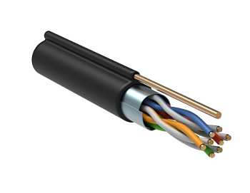 202-014 Кабель витая пара LAN F/UTP 4x2x24AWG (0,51 мм) кат.5е (305 м) PE + ТРОС (черный) Пожтехкабель СКС 