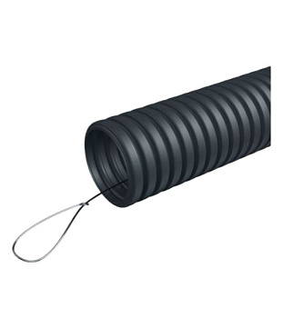 713-005 труба гофрированная с зондом 40 мм.из ПНД, трудногорючая, безгалогенная FRHF гибкая со стальной протяжкой (черный) ПожТехКабель