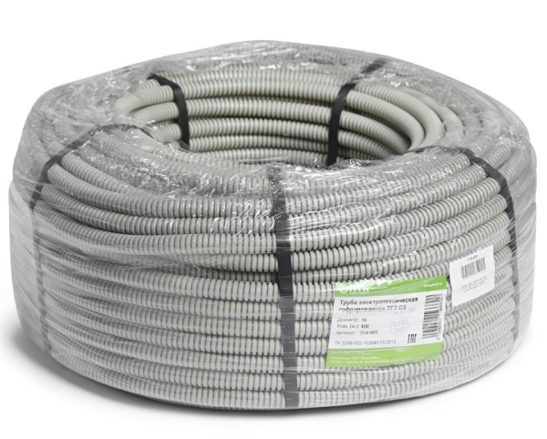 710-003 Труба гофр. тяжелая самозатух. ТГТ СЗ  ПВХ(нг) 25 мм с зондом (50 м) ПожТехКабель