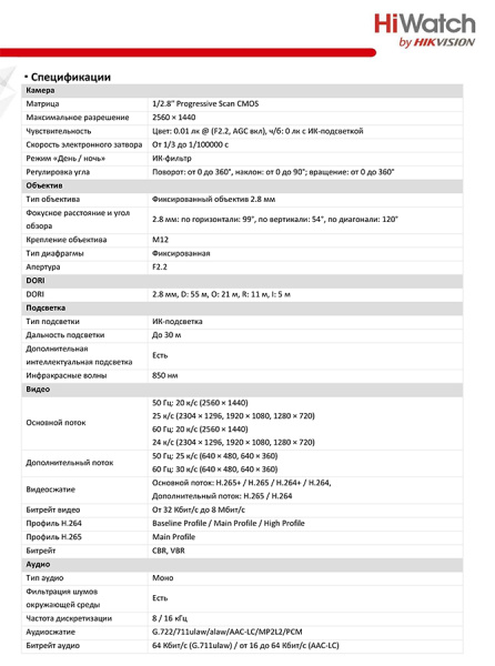 IPC-B040 (2.8) уличная всепогодная IP-камера видеонаблюдения с встроенным микрофоном HiWatch
