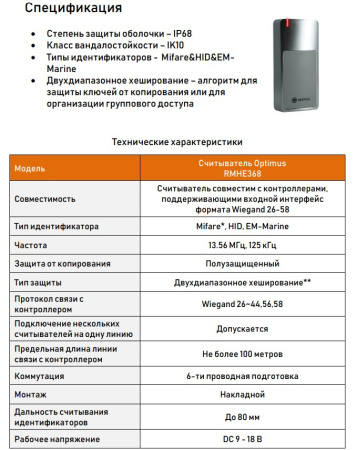RMHE368 считыватель Optimus 