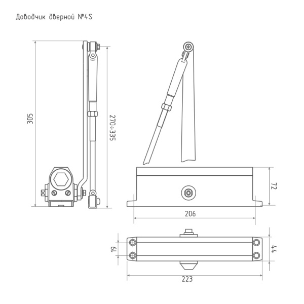 НОРА-М №4S (до120кг) доводчик морозостойкий (серебро) 