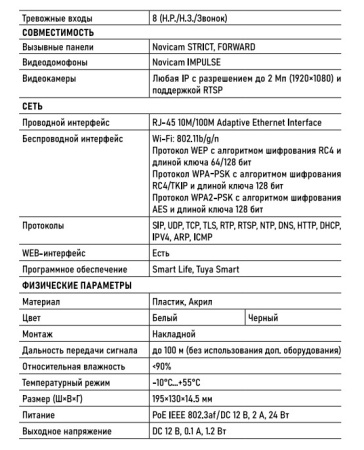 IMPULSE 7 IP WIFI WHITE (ver.4050) IP видеодомофон с сенсорным дисплеем 7" NOVIcam