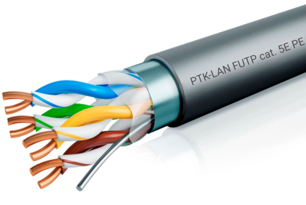 202-022 кабель витая пара LAN F/UTP 4x2x24AWG (0,48 мм) кат.5е (305 м) PE (черный) Standard Пожтехкабель 