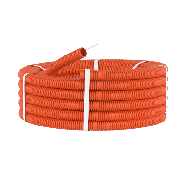 71920 труба ПНД гибкая гофр. д.20 мм, лёгкая с протяжкой, (100 м/бухта), цвет оранжевый