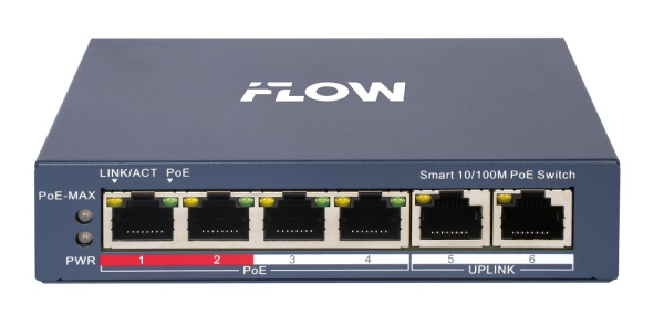 F-SW-EM206POE-VM Коммутатор L2, Смарт-управляемый, 4 порта 10/100M RJ45 PoE iFlow