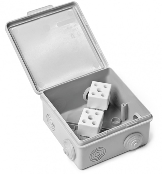 071-004 Коробка монтажная огнестойкая пластиковая герметичная КМОПГ IP54, 4 контакта для кабеля до 10мм2 (4к х 10 мм) ПожТехКабель