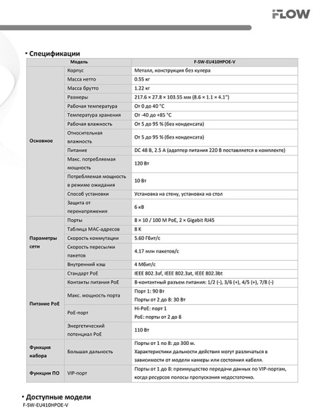 F-SW-EU410HPOE-V коммутатор L2 неуправляемый 8 портов iFlow