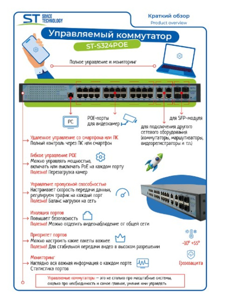 ST-S308POE(8G/2S/1C/120W/A) PRO M сетевой PoE коммутатор Space Technology