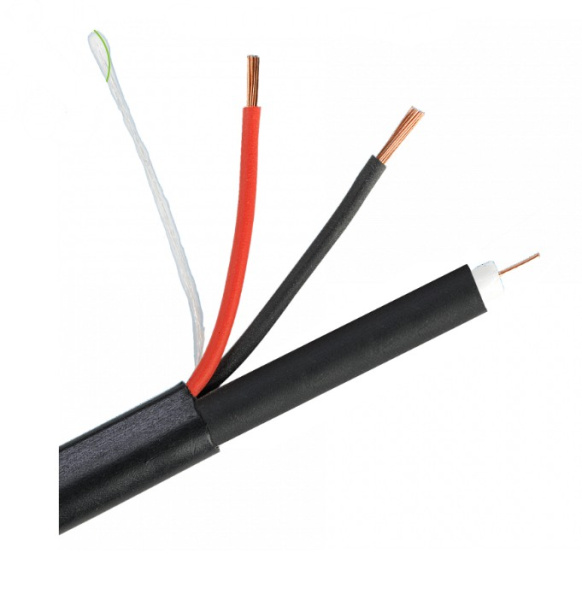 РК 75+2х0,75 (48) PVC коаксиальный кабель - для видеонаблюдения ВНЕШНИЙ (черный, 200м) Space Technology 