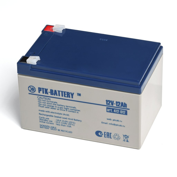 412-012 Аккумулятор свинцово-кислотный PTK-BATTERY 12V-12Ah ПожТехКабель