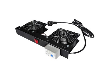 DR-451211 2-х модульный вентиляторный блок с мех. термостатом для напольных и настенных шкафов, со шнуром питания 1,8м, вилка Shuko, черный Datarex