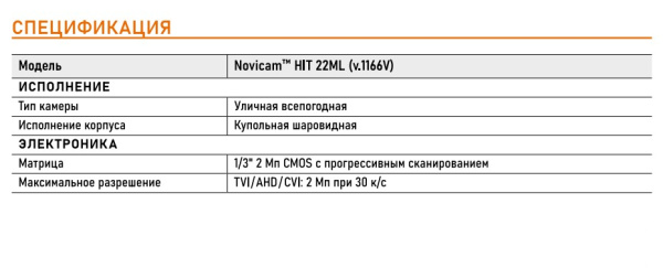 HIT 22ML (ver.1166V) купольная уличная всепогодная мультиформатная камера видеонаблюдения с встроенным микрофоном Novicam