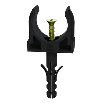 PR13.0221 крепеж-клипса с дюбелем и саморезом черная d25 мм (100шт/900шт уп/кор) Промрукав