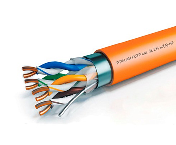 202-021 кабель витая пара LAN F/UTP 4x2x24AWG (0,48 мм) кат.5е (305 м) LSZH (оранжевый) Standard Пожтехкабель