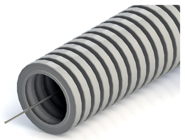 PR.012531 труба гофрированная ПВХ D=25 легкая 350 Н серая с/з д25 (50 м/бухта) Промрукав