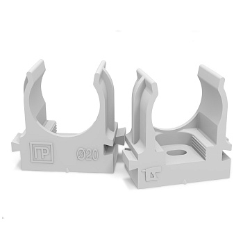 PR13.0402 крепеж-клипса для труб атмосферостойкая для прямого монтажа серая в п/э d20 мм (100шт/900шт уп/кор) Промрукав