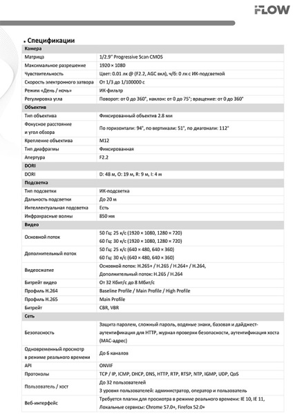 F-0(T)(2.8mm) 2Мп уличная купольная IP-камера видеонаблюдения с ИК-подсветкой до 20м и встроенным микрофоном iFlow