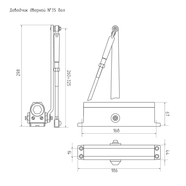 НОРА-М №3S бол. (50-130кг) доводчик морозостойкий (графит) 