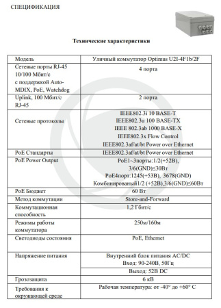 U2I-4F1b/2F неуправляемый уличный PoE коммутатор Optimus