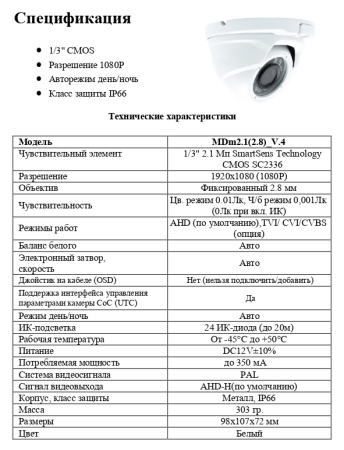 EL MDm2.1(2.8)_V.4 уличная купольная всепогодная мультиформатная камера видеонаблюдения Optimus