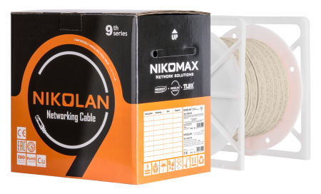 NKL 9140A-IY кабель NIKOLAN U/UTP 4 пары, Кат.6, внутренний, PVC, 23 AWG, одножил.305м 250МГц, (305 м/бухта)
