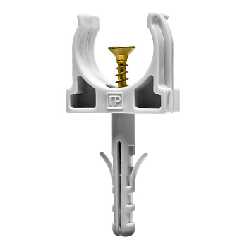 PR13.0308 крепеж-клипса с дюбелем и саморезом серая d20 мм в малой упаковке (10шт/900шт уп/кор) Промрукав