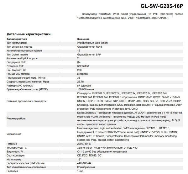 GL-SW-G205-16P коммутатор NIKOMAX